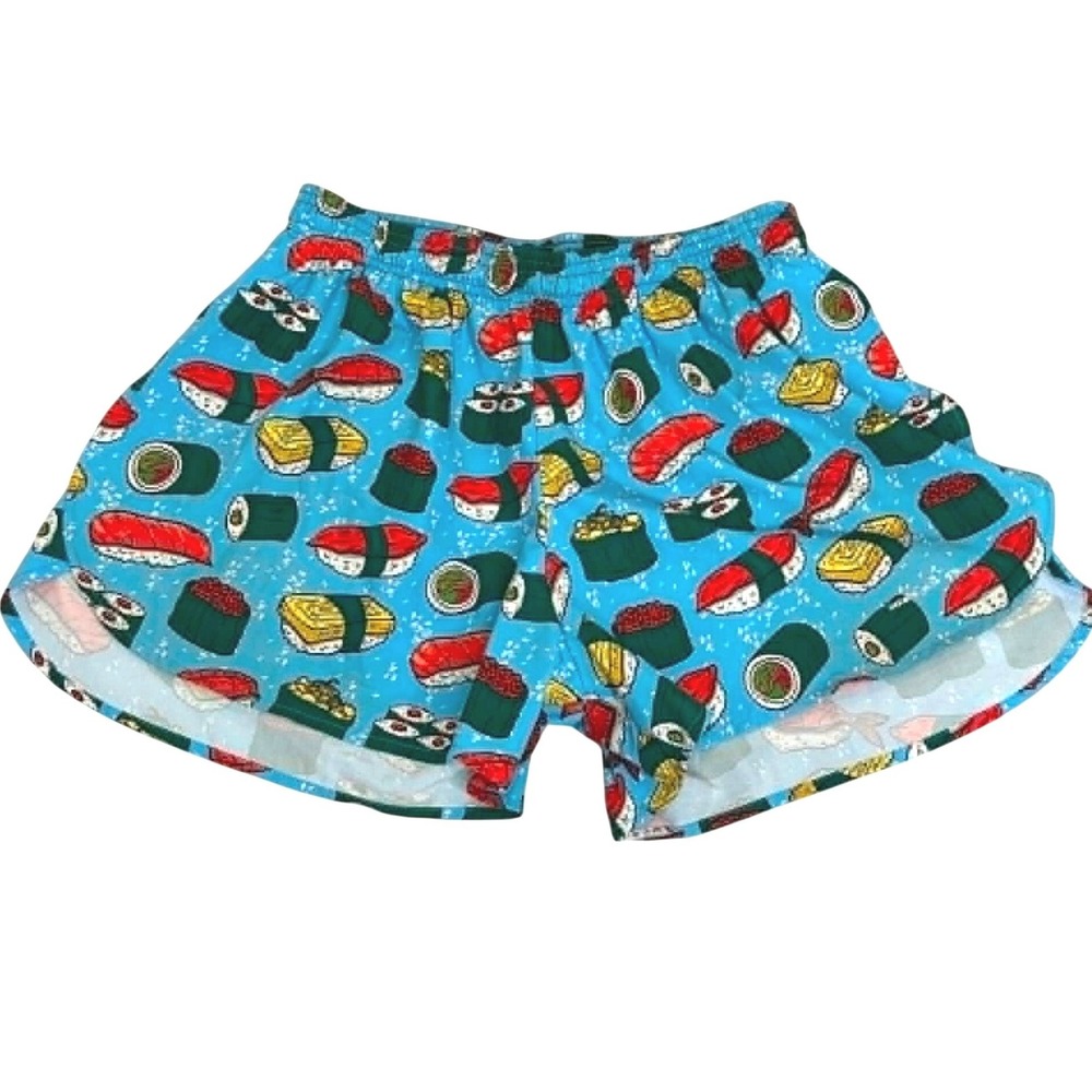 BOA USA Sushi Print Running Shorts Blue Mens Small Performance Track Gym
